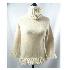 Kate Spade Beige Merino Wool Fringe Sweater Small